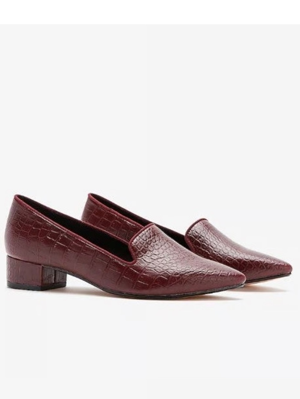 Express Burgundy Croc-Embossed Pointed Toe Flats
